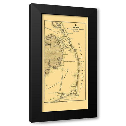 Burnside Expedition Route North Carolina Black Modern Wood Framed Art Print by Foster