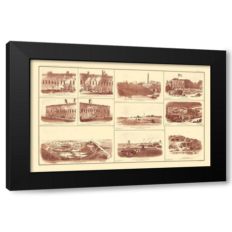 Forts of South Carolina - Bien 1895 Black Modern Wood Framed Art Print by Bien