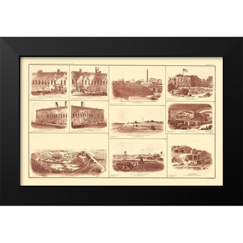 Forts of South Carolina - Bien 1895 Black Modern Wood Framed Art Print by Bien