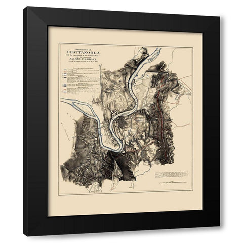Battlefield of Chattanooga - Smith 1863 Black Modern Wood Framed Art Print with Double Matting by Smith