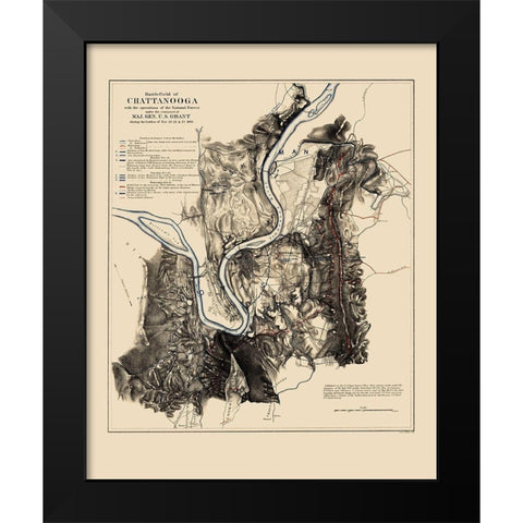 Battlefield of Chattanooga - Smith 1863 Black Modern Wood Framed Art Print by Smith