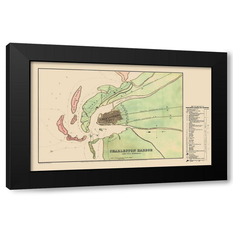 Charleston Harbor with City Defences - Usser  1864 Black Modern Wood Framed Art Print by Usser