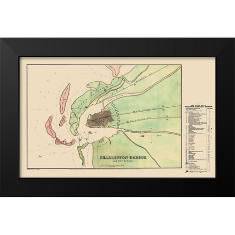 Charleston Harbor with City Defences - Usser  1864 Black Modern Wood Framed Art Print by Usser