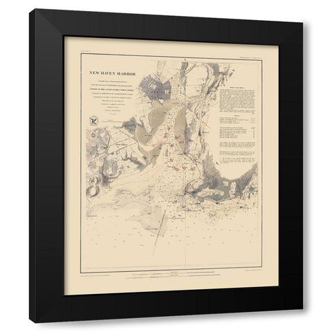 New Haven Harbor - Bache 1846 Black Modern Wood Framed Art Print with Double Matting by Bache
