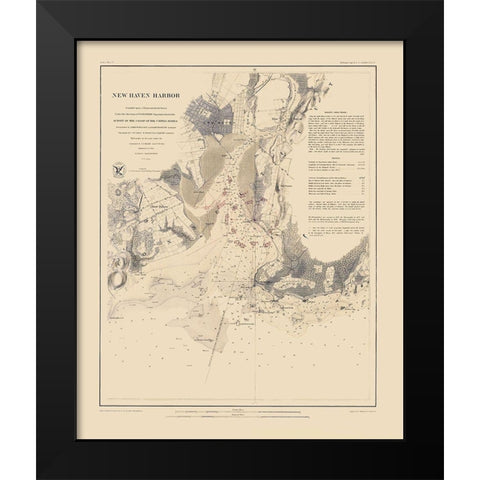 New Haven Harbor - Bache 1846 Black Modern Wood Framed Art Print by Bache