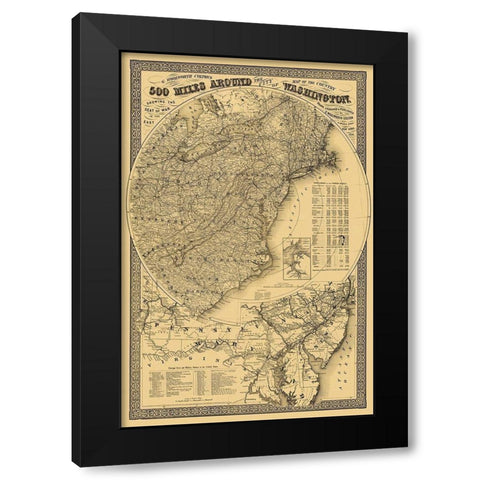 Washington DC 500 Miles Around - Colton 1861 Black Modern Wood Framed Art Print with Double Matting by Colton