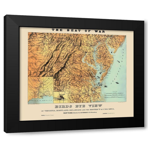 War of Virginia Maryland Delaware Washington DC Black Modern Wood Framed Art Print by Schaus