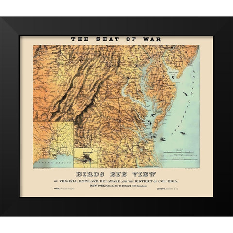 War of Virginia Maryland Delaware Washington DC Black Modern Wood Framed Art Print by Schaus