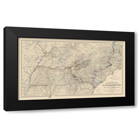 Marches of United States Forces - Sherman 1865 Black Modern Wood Framed Art Print by Sherman