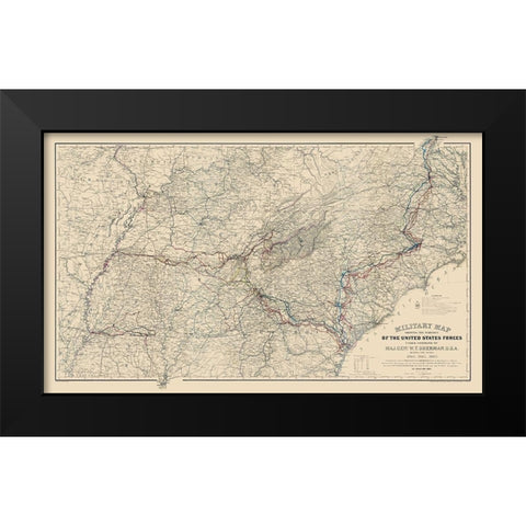 Marches of United States Forces - Sherman 1865 Black Modern Wood Framed Art Print by Sherman