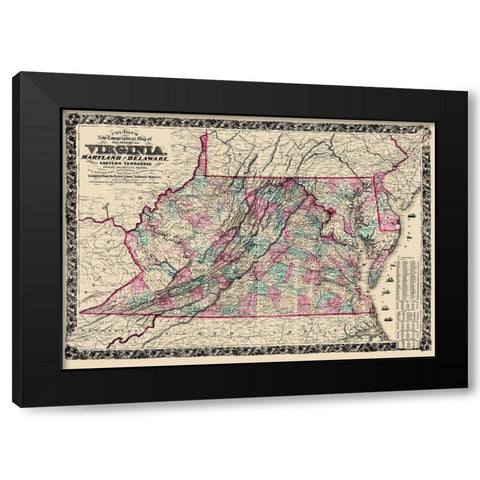 Virginia, Maryland ,Delaware - Colton  1862 Black Modern Wood Framed Art Print by Colton