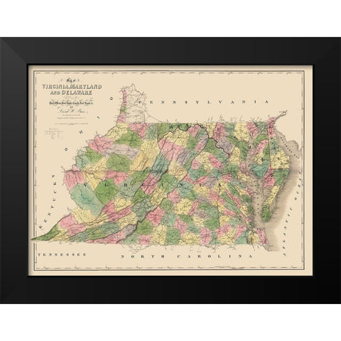 Virginia Maryland Delaware PO Canals Railroads Black Modern Wood Framed Art Print by Burr