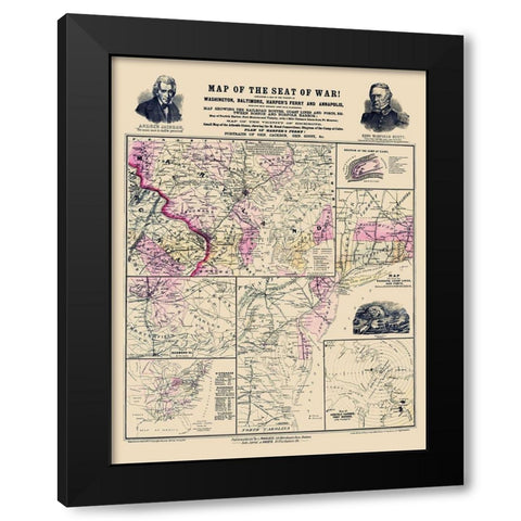 Seat of War of Atlantic Coast - Prang 1861 Black Modern Wood Framed Art Print by Prang