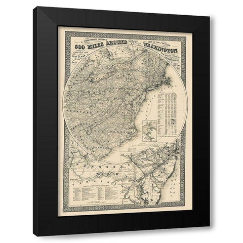 500 Miles Around the City of Washington Black Modern Wood Framed Art Print with Double Matting by Colton