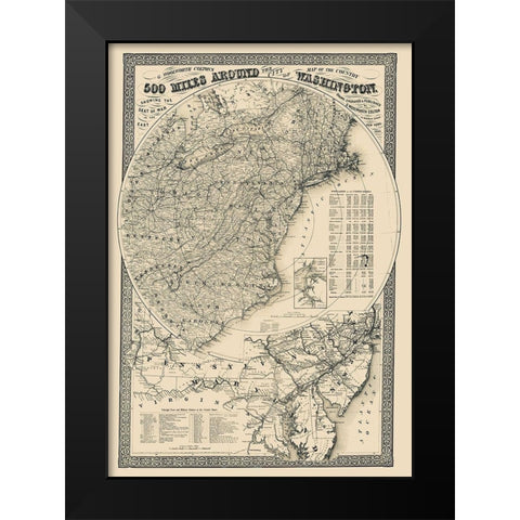 500 Miles Around the City of Washington Black Modern Wood Framed Art Print by Colton