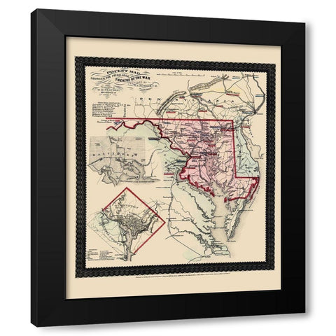 Marlyand Pennsylvania Virginia - Traubel 1861 Black Modern Wood Framed Art Print with Double Matting by Traubel