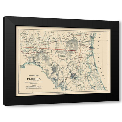Northern Florida - Bache 1864 Black Modern Wood Framed Art Print with Double Matting by Bache