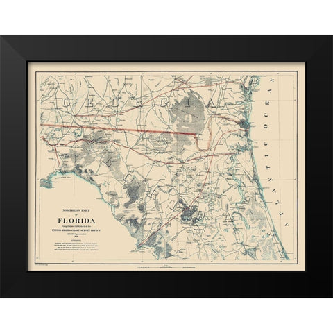 Northern Florida - Bache 1864 Black Modern Wood Framed Art Print by Bache