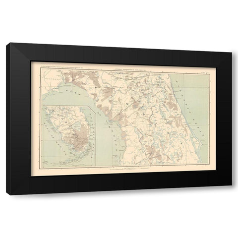 Lower Florida Pennisula - Bien 1895 Black Modern Wood Framed Art Print by Bien