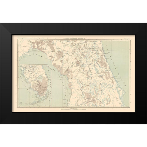 Lower Florida Pennisula - Bien 1895 Black Modern Wood Framed Art Print by Bien
