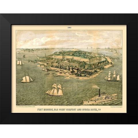 Fort Monroe Old Point Comfort Hygeia Virginia Black Modern Wood Framed Art Print by Sachse