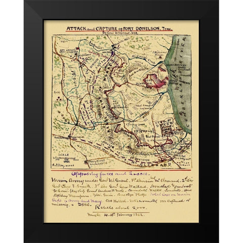 Attack Capture of Fort Donelson Tennessee Black Modern Wood Framed Art Print by Grant