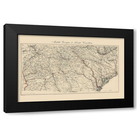 Central Georgia South Carolina - Bache 1865 Black Modern Wood Framed Art Print by Bache