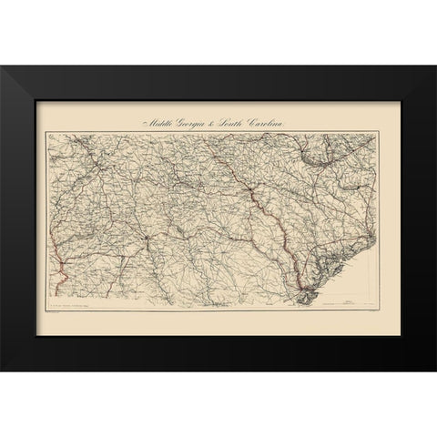Central Georgia South Carolina - Bache 1865 Black Modern Wood Framed Art Print by Bache