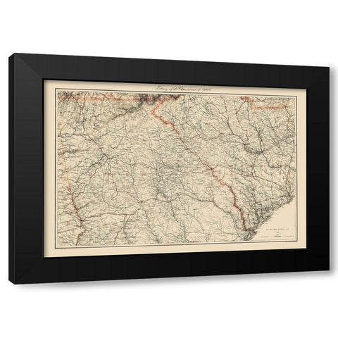 Georgia South Carolina - Bache 1861 Black Modern Wood Framed Art Print with Double Matting by Bache
