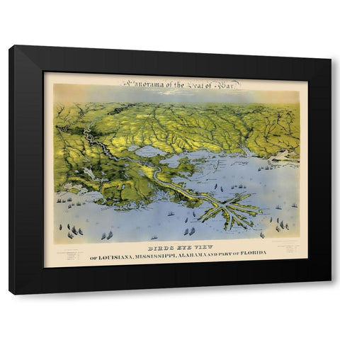 Louisiana Mississippi Alabama Florida Black Modern Wood Framed Art Print with Double Matting by Bachmann