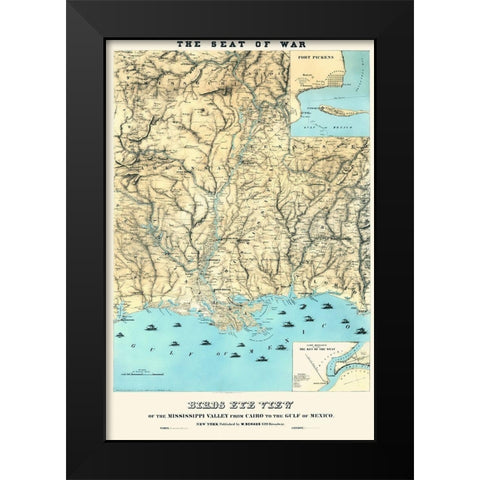 Mississippi from Cairo to Gulf of Mexico Black Modern Wood Framed Art Print by Schaus