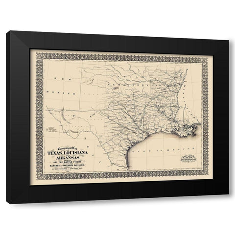 Campaign of Texas Louisiana Arkansas Black Modern Wood Framed Art Print with Double Matting by Blessington