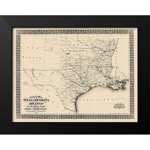 Campaign of Texas Louisiana Arkansas Black Modern Wood Framed Art Print by Blessington