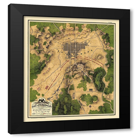 Battle of Gettysburg Pennsylvania - Willcox 1863 Black Modern Wood Framed Art Print with Double Matting by Willcox