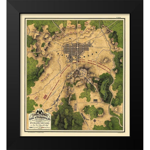 Battle of Gettysburg Pennsylvania - Willcox 1863 Black Modern Wood Framed Art Print by Willcox