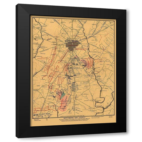 Gettysburg and Vicinity Pennsylvania - Hunter 1863 Black Modern Wood Framed Art Print with Double Matting by Hunter