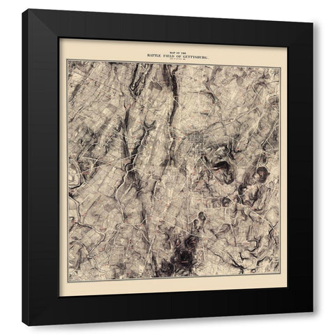 Battle Field of Gettysburg Landowner - 1863 Black Modern Wood Framed Art Print with Double Matting by Unknown