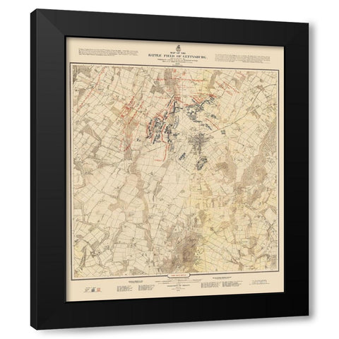 Gettysburg Battlefield First Days Battle Black Modern Wood Framed Art Print by Warren