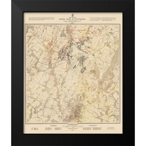 Gettysburg Battlefield First Days Battle Black Modern Wood Framed Art Print by Warren