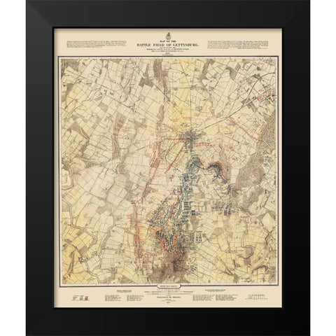 Gettysburg Battlefield Second Days Battle Black Modern Wood Framed Art Print by Warren