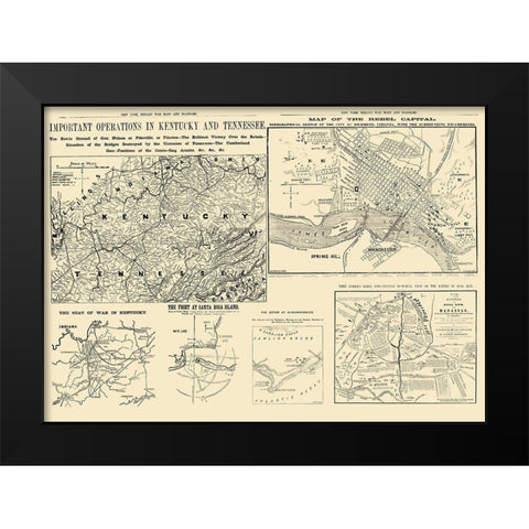 United States War Diagrams - Waters 1861 Black Modern Wood Framed Art Print by Waters
