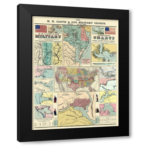 Campaign Military Charts of Strategic Places Black Modern Wood Framed Art Print with Double Matting by Lloyd