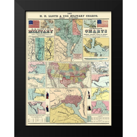 Campaign Military Charts of Strategic Places Black Modern Wood Framed Art Print by Lloyd