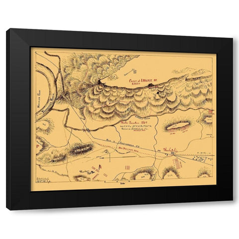 Lookout Mountain Battle Tennessee  - Blakeslee Black Modern Wood Framed Art Print with Double Matting by Blakeslee
