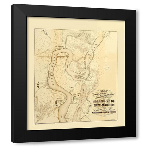 Mississippi River Island Number 10 New Madrid Black Modern Wood Framed Art Print with Double Matting by Hoelcke