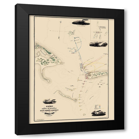 Entrance Admiral Farragut Into Mobile Bay Black Modern Wood Framed Art Print by Weir