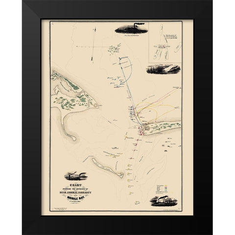 Entrance Admiral Farragut Into Mobile Bay Black Modern Wood Framed Art Print by Weir