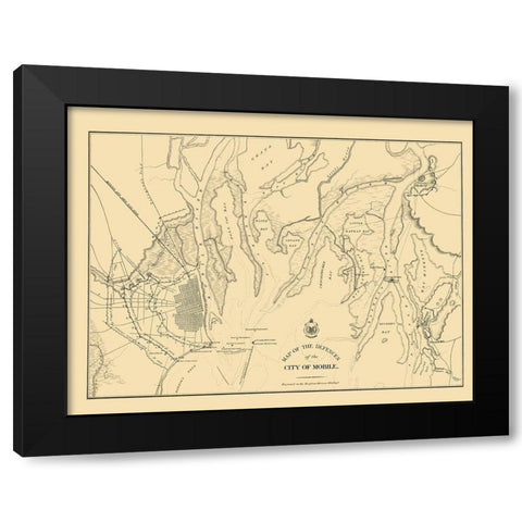 Defences of City of Mobile - Bowen 1866 Black Modern Wood Framed Art Print by Bowen