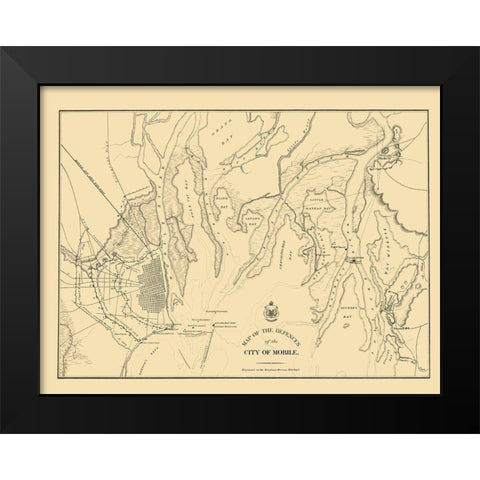 Defences of City of Mobile - Bowen 1866 Black Modern Wood Framed Art Print by Bowen