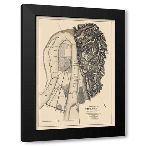 Vicksburg Approaches Rebel Defences - Bache 1863 Black Modern Wood Framed Art Print by Bache